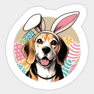 Beagle with Bunny Ears Enjoys Festive Easter Season Sticker